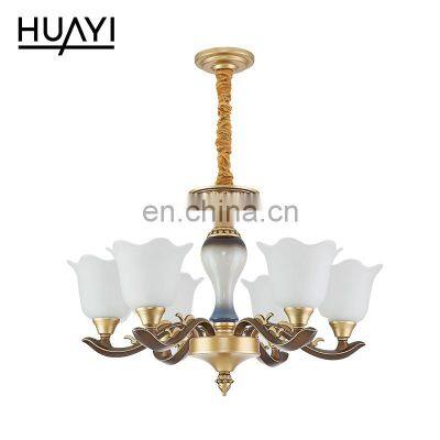 HUAYI New Product Luxury Kiln Ceramics Glass Cover Drawing Room Restaurant Modern LED Hanging Chandelier