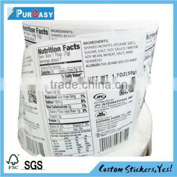 Food packaging paper labels Self adhesive stickers