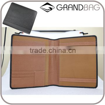 Wholesale High Quality Custom Zip A4 Size Genuine Saffiano Leather Office File Bag Document Folder Notebook