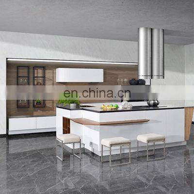 Contemporary White Hight Gloss Solid Wood Simple Cabinets Kitchen Design Waterproof Kitchen Cabinets Unit photo-3