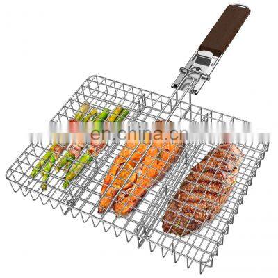 Rustproof 304 Stainless Steel BBQ Grill Basket for Meat Steak Shrimp Vegetables Chops Outdoor Grill Accessories