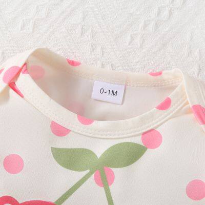 3pcs Newborn Baby's Cartoon Bear Cherry Themed Pattern Footed Onesie, Comfy Long Sleeve Romper, Toddler & Infant Girl's Bodysuit photo-3