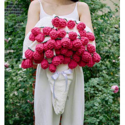 PINK CARNATIONS ROSE CROCHET FLOWER BOUQUET BLANKET