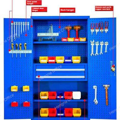 Armario de almacenamiento de acero resistente con estantes ajustables y dobles puertas con cerradura para talleres e industrias photo-5