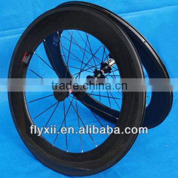 FLX-WS-CW08 Full Carbon 3K Road Bike Bicycle Clincher Wheelset 88mm : Rim + Spokes + hub + Brake Pads + QR skewers