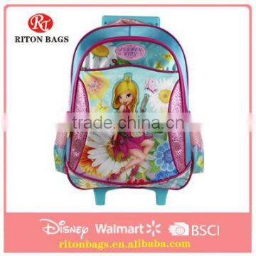 2016 Flower Girl Fashion Trolley School Bag With Shinning Lights for Teens
