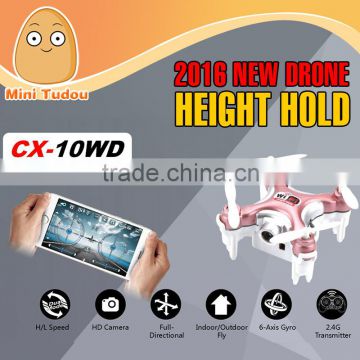 Minitudou 2016 New Dron Cheerson CX-10WD Altitude Pressure Hold Quad Copter Phone WiFi Control Photography Racer Drones