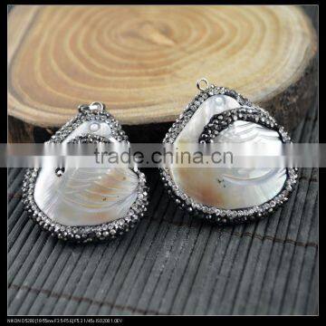 LFD-0063P ~ Wholesale Shell Paved Rhinestone Charms Pendants Jewelry Finding