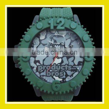 2016 Popular Products Bros Army Mr Shark Men Waterproof PVC Band Rubber Wrist Army Green Watch