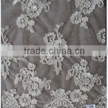 2015 new design flower lace embroidery fabric for wedding dress lace