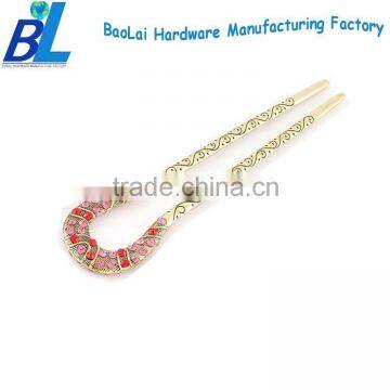 Fashion casting metal hair accessories crystal hair fork stick