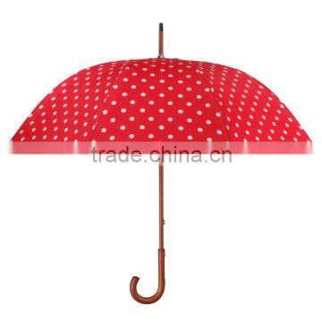 Manual open red color girl umbrella with wooden shaft