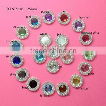 2015 Hot selling 25mm double row rhinestone with arcylic button for decorating clothes & flower in stock (btn-5616)