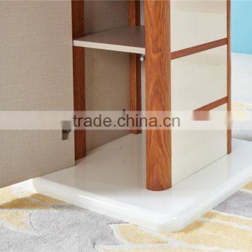 Modern Wooden High Glossy White and Teak Color Round Functional Dining Table and Dining Chair in Dining Room Sets photo-4