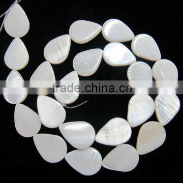 White Shell Flat Teardrop Shaped Beads