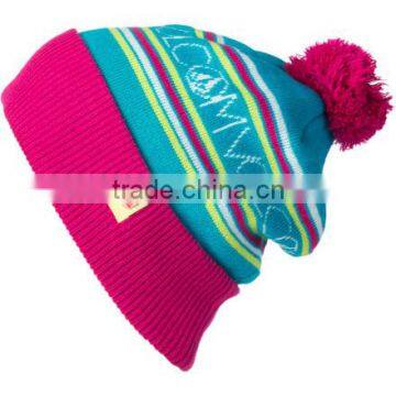 Pom Pom OEM Jacquard Pattern Beanie Hats Wholesale,Custom Knit Acrylic Beanie