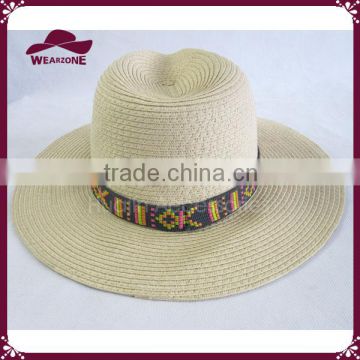 High quality paper panama straw hat with color band