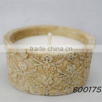 529 Cement pot:"Baroque style" filled with white unscented wax,1-outdoor wax 155*75mm