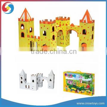 kids diy painting castle toy 3D puzzle ECO paper Material include watercolor brush