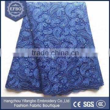 Top quality blue cord lace fabric guipure for indian bridal lace fabric