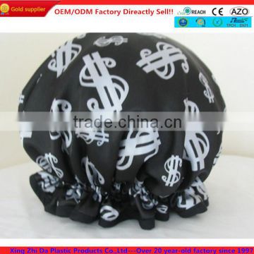 Silk print black bath cap for bath