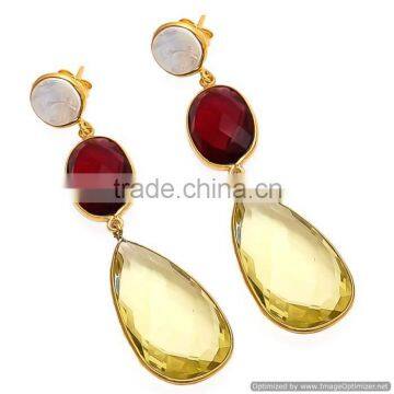 925 Sterling silver lemon Topaz Hydro gemstone designer bezel Earrings- vermeil Gold