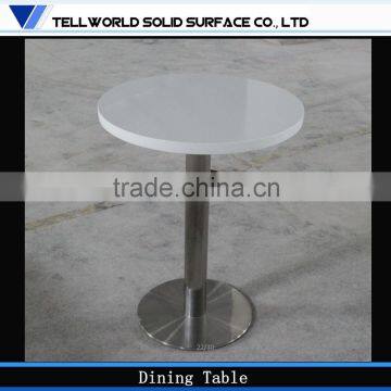 High gloss round white marble top artificial stone dining table