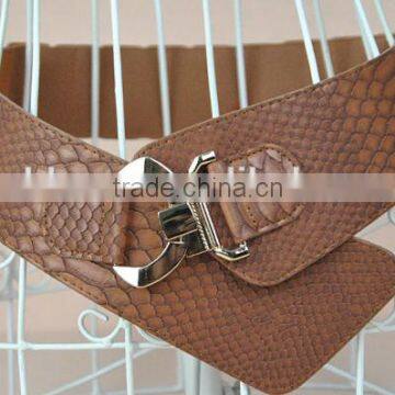 Korea Style Winter New Fashion Ladies and Women Alloy Hook Buckle Snakeskin Leather Super Wide Waist Belt for Long Down Coat photo-2