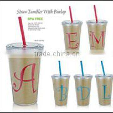 16OZ double wall straw tumbler with flax sheet in side