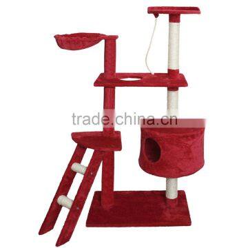 58" Red White Cat Tree Play House Tower Condo Furniture Scratch Post Bed Basket