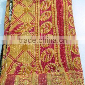 Vintage Sari hand embroidered floral Indian kantha quilt