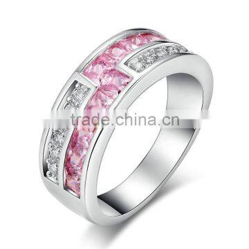 Wedding Bands Mixed Colors Zircon Channel Setting Pink CZ White Gold Plated Finger Rings For Ladies