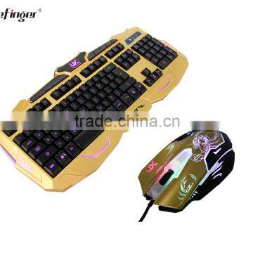 USB Wired Golden Portable Gaming Keyboard and Mouse Combo