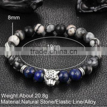 Hot Antique Crystal Rhinestone Leopard Head Lava Stone Buddha Bracelet photo-6