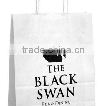 Black Print White Kraft Paper Bag Round Twist Handle Custom Wholesale