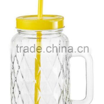 2016new 690ml Glass Mason Jar With Handle and Colorful Lid and Straw photo-4