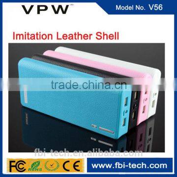 Double USB Output imitation leather shell 13200mAh Power Bank with indicator light