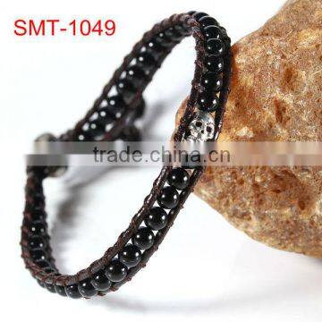 2013 Women Jewelry Natural Agate+Skull Beads 1 wrap Bracelets Leather Wrap Bracelet