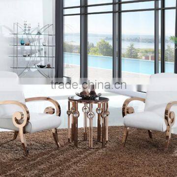 Modern Style 304 Gold Color Stainless Steel Living Room Sofa Set with End Table