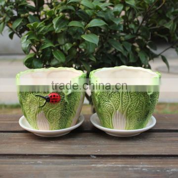 Attractive cabbage shape ceramic small decorative planters