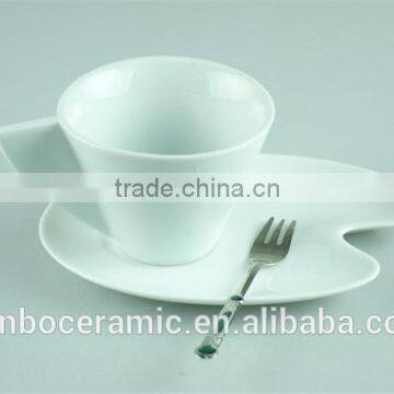 White Stock Cafe Cup and Saucer, Mini Coffee Cup and Saucers With Spoon Factory Cheap Price photo-2