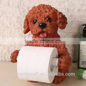 Artificial cute poodle resin animal standing toilet paper holder