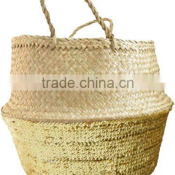 Gold/ Silver Sequin seagrass storage basket