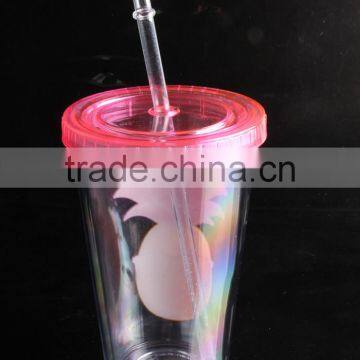 Single Wall Plastic Tumbler Clear Plastic Cup With Lid and Straw
