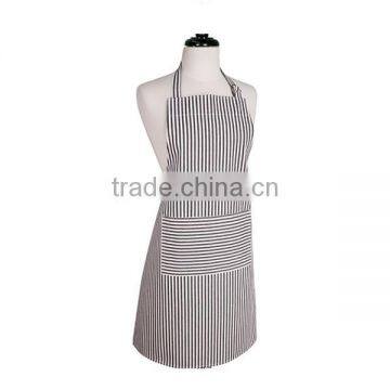 Narrow Black Stripe Design Printed Kitchen Cooking Bib Cotton Linen Apron