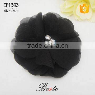 Vintage infant headband layered rhinestone chiffon flower for hair