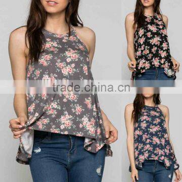 Womens blouses 95% RAYON 5% SPANDEX FLORAL PRINT HALTER TOP