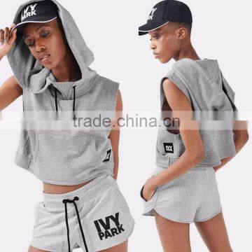 Wholesale Custom Made in China Blank Pullover Sleeveless Cropped Hoodie Sweatshirts