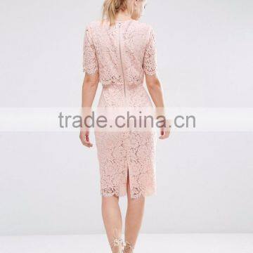 Women's Lace Crop Top Midi Pencil Dress photo-2