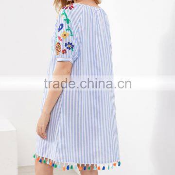 Bohemian Clothing Vertical Striped Embroidered Tassel Hem Pom Pom Dress New Model Girls Dress HSd5212 photo-6